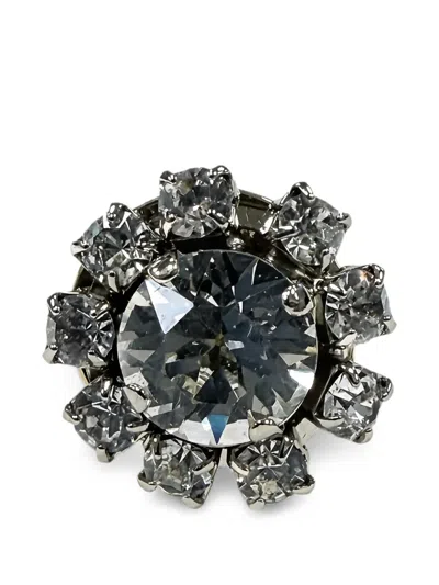 Mm6 Maison Margiela Crystal-embellished Floral-motif Ring In Black