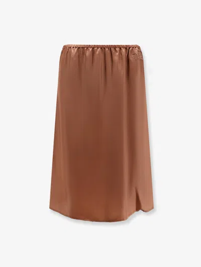 Mm6 Maison Margiela Cupro Blend Midi Skirt In Brown