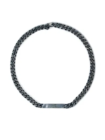 Mm6 Maison Margiela Curb-chain Logo-plaque Bracelet In Metallic