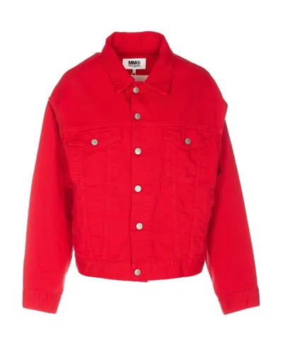 Mm6 Maison Margiela Cut-out Denim Jacket In Red