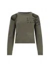 Mm6 Maison Margiela Crewneck Knitwear With Cut-outs And Ribbed Trims In Green