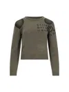 Mm6 Maison Margiela Crewneck Knitwear With Cut-outs And Ribbed Trims In S Olive