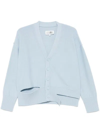 Mm6 Maison Margiela Cut-out Detailed Cardigan In 488 Froth Blue