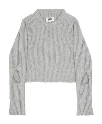 Mm6 Maison Margiela Cut-out Detailed Crewneck Jumper In Gray