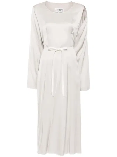 Mm6 Maison Margiela Bow-detail Long-sleeved Midi Dress In Grey