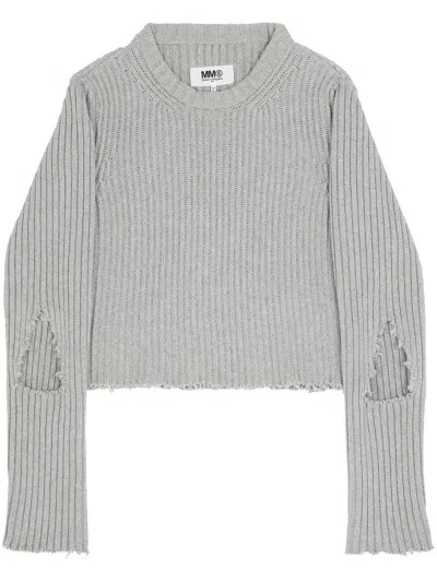 Mm6 Maison Margiela Ripped-detail Ribbed Jumper In Grey