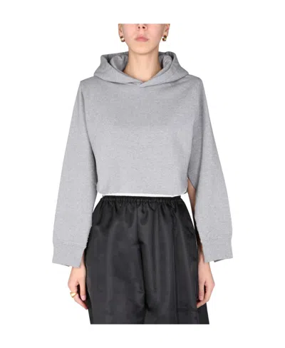 Mm6 Maison Margiela Cut-out Sleeve Cropped Hoodie In White