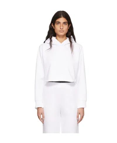 Mm6 Maison Margiela Cut-out Sleeve Cropped Hoodie In White