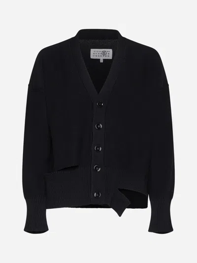 Mm6 Maison Margiela Mm6 By Maison Margiela Relaxed Fit Black Wool Knit Cardigan