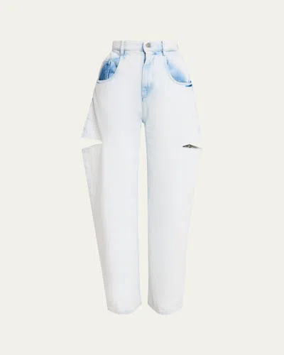 Mm6 Maison Margiela Cutout Bleached Barrel-leg Jeans In Blue