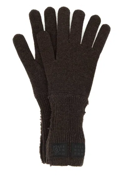 MM6 MAISON MARGIELA DARK BROWN WOOL BLEND GLOVES