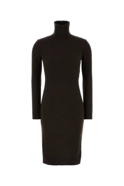 Mm6 Maison Margiela Dark Brown Wool Blend Sweater Dress In Black