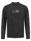 Mm6 Maison Margiela Distressed Dark Grey Knit Sweater In Gray