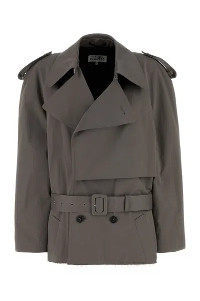 Mm6 Maison Margiela Dark Grey Stretch Cotton Trench Coat In Gray