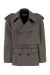 Mm6 Maison Margiela Stretch Cotton Trench Coat With Belted Waist In Gray