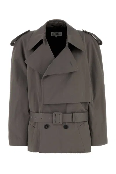 MM6 MAISON MARGIELA DARK GREY STRETCH COTTON TRENCH COAT
