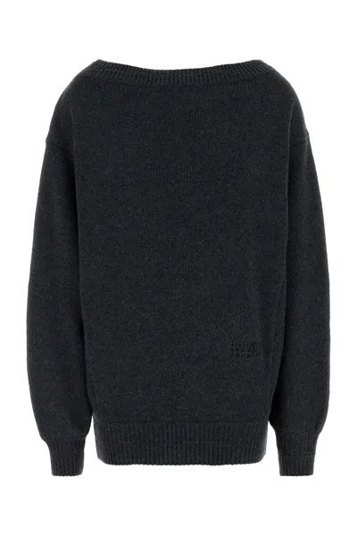 Mm6 Maison Margiela Dark Grey Wool Blend Mini Sweater Dress In Black