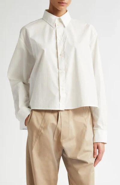 Mm6 Maison Margiela Deconstructed Cotton Poplin High-low Button-up Shirt In Off White