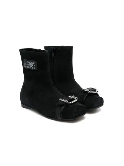 Mm6 Maison Margiela Kids' Decorative-buckle Boots In Black