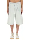 Mm6 Maison Margiela Oversize Knee Length Denim Bermuda Shorts In Metallic