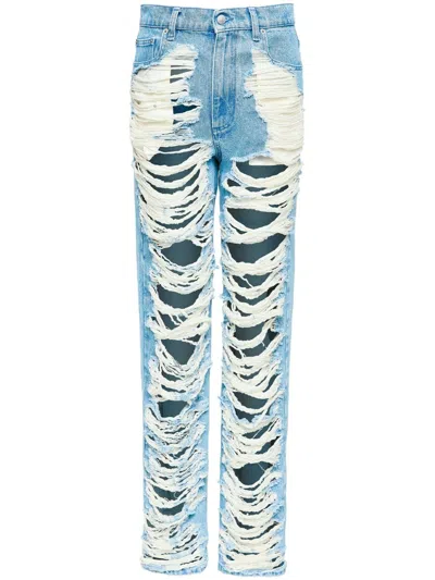 Mm6 Maison Margiela Mm6 By Maison Margiela "destroyed" Straight Jeans In Blue