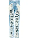 Mm6 Maison Margiela Mm6 By Maison Margiela Distressed Straight Leg Denim Jeans With White Stitching
