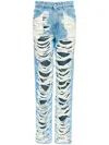 Mm6 Maison Margiela Mm6 By Maison Margiela Distressed Straight Leg Denim Jeans With White Stitching In Blue