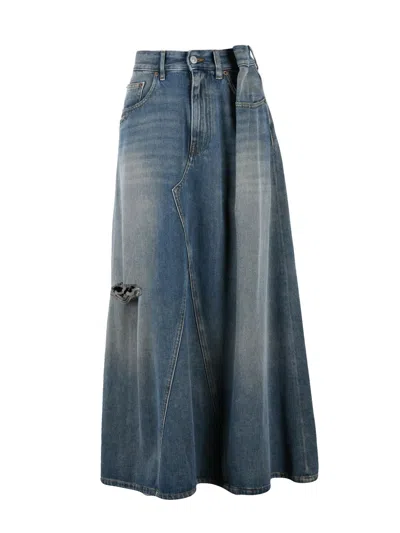 Mm6 Maison Margiela Denim Cotton Women Long Denim Skirt In Blue