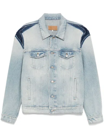 Mm6 Maison Margiela Denim Jacket With Used Effect Casual Jackets And Parka Light Blue