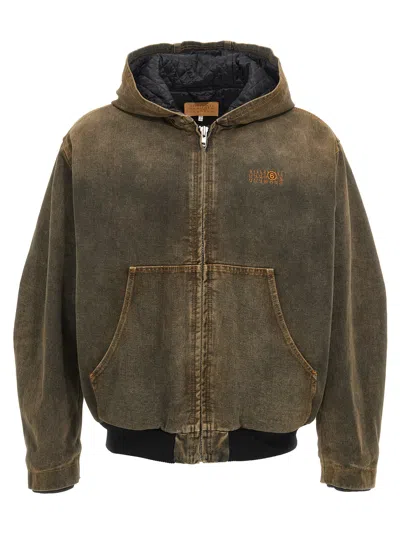 Mm6 Maison Margiela Ribbed Detail Jacket In Brown
