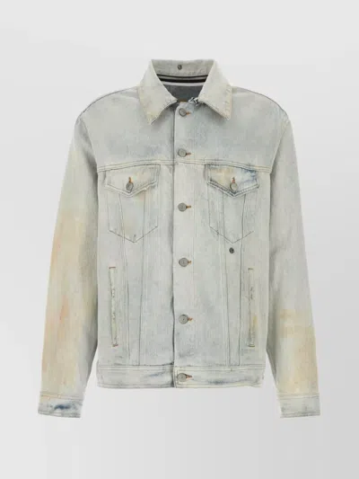 Mm6 Maison Margiela Denim Jacket With Chest And Side Pockets In Lightblue