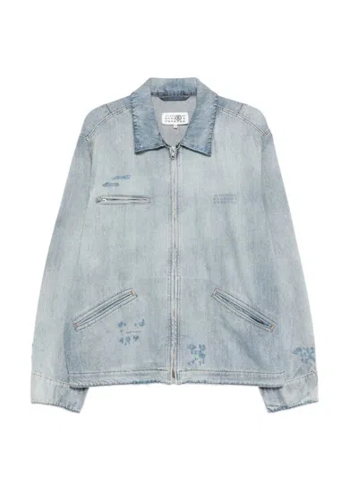 Mm6 Maison Margiela Denim Jacket Number Motif Point Collar In Blue