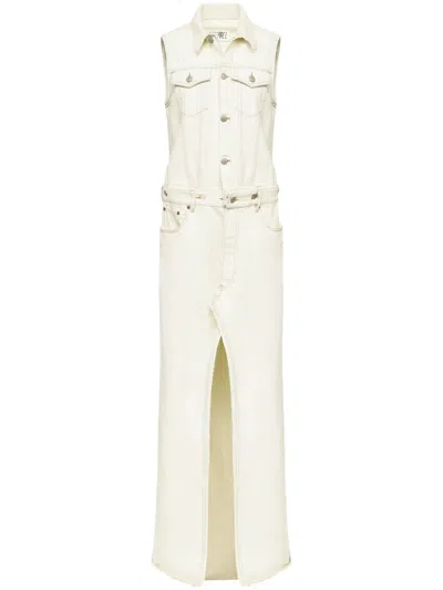Mm6 Maison Margiela Off-white Convertible Denim Maxi Dress