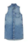 Mm6 Maison Margiela Denim Maxi Shirt Dress With Color Spots In Blue