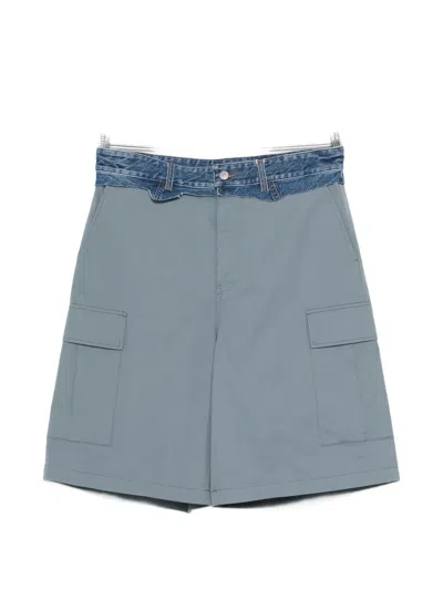 Mm6 Maison Margiela Gray Denim Waistband Cargo Shorts In Blue