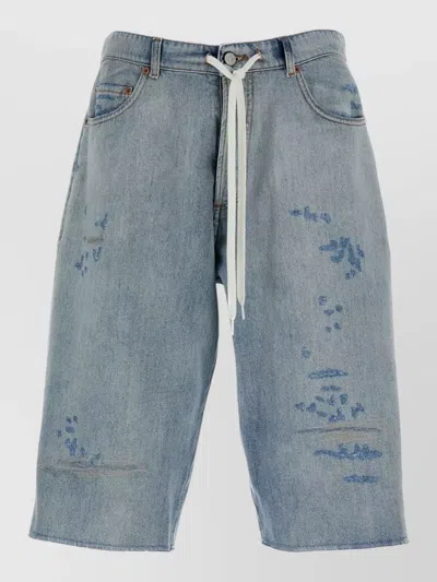 Mm6 Maison Margiela Denim Shorts Straight Cut Belt Loops Five Pockets Raw Hem In Gray