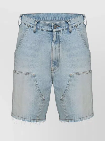 Mm6 Maison Margiela Denim Shorts With Frayed Hem And Pockets In Blue