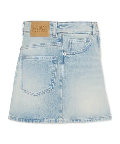 Mm6 Maison Margiela Denim Skirt With Logo In Blue