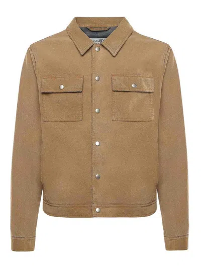 Mm6 Maison Margiela Flock Denim Trucker Jacket Sand In Brown