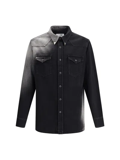 Mm6 Maison Margiela Western Style Denim Shirt Pockets In Black