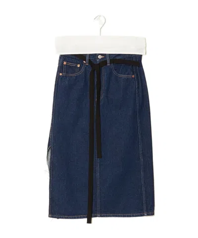 Mm6 Maison Margiela Denim Wrap Midi Skirt In Blue