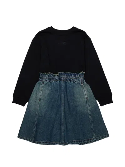 Mm6 Maison Margiela Kids' Denim-skirt Long-sleeve Dress In Black