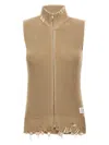 Mm6 Maison Margiela Mm6 By Maison Margiela Destroyed Cotton Knit Vest With High Neck In Neutral