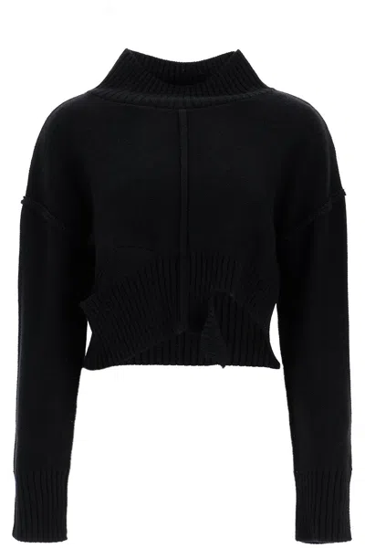 Mm6 Maison Margiela Destroyed Short Pullover Sweater In Black