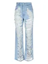 Mm6 Maison Margiela Mm6 By Maison Margiela Distressed Straight Leg Denim Jeans With White Stitching