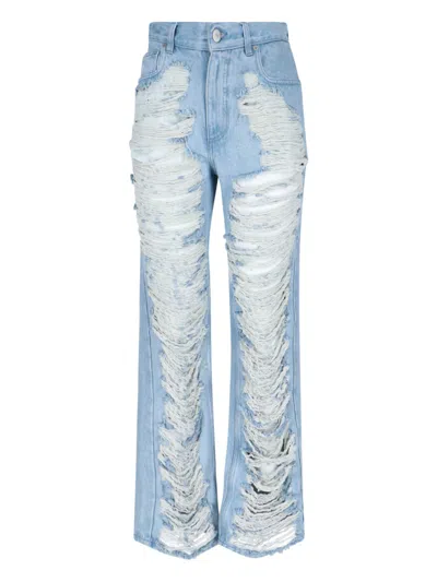 Mm6 Maison Margiela Destroyed Straight Jeans In Light Blue