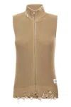Mm6 Maison Margiela Mm6 By Maison Margiela Destroyed Cotton Knit Vest With High Neck In Brown