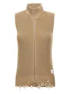 Mm6 Maison Margiela Mm6 By Maison Margiela Destroyed Cotton Knit Vest With High Neck In Beige