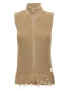 Mm6 Maison Margiela Mm6 By Maison Margiela Destroyed Cotton Knit Vest With High Neck In Beige