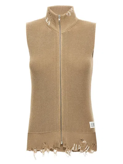 Mm6 Maison Margiela Destroyed Vest Gilet In Beige